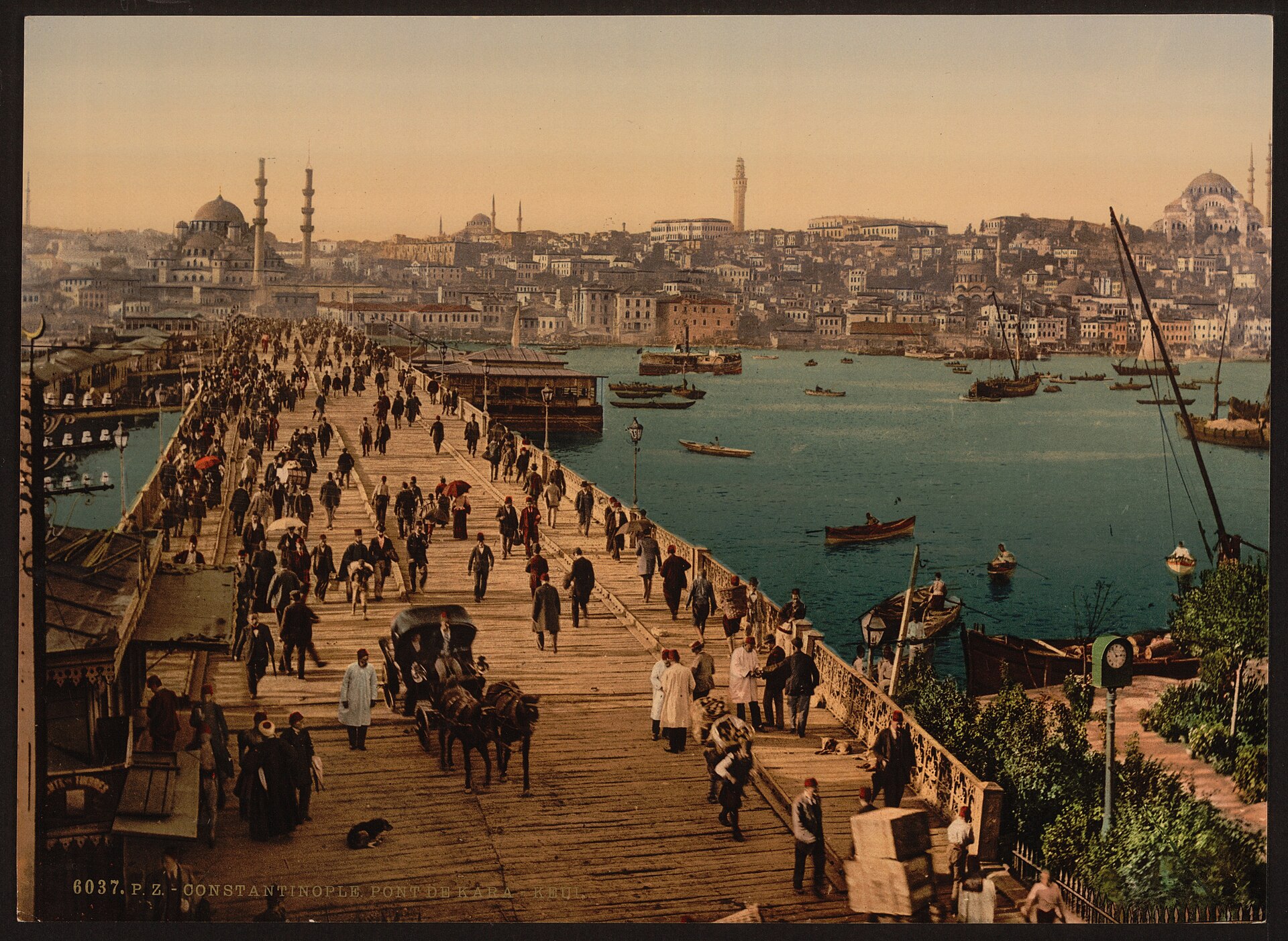 Galata (Karaköy) Köprüsü ve Haliç, Konstantinopolis, yaklaşık 1890, fotokrom baskı