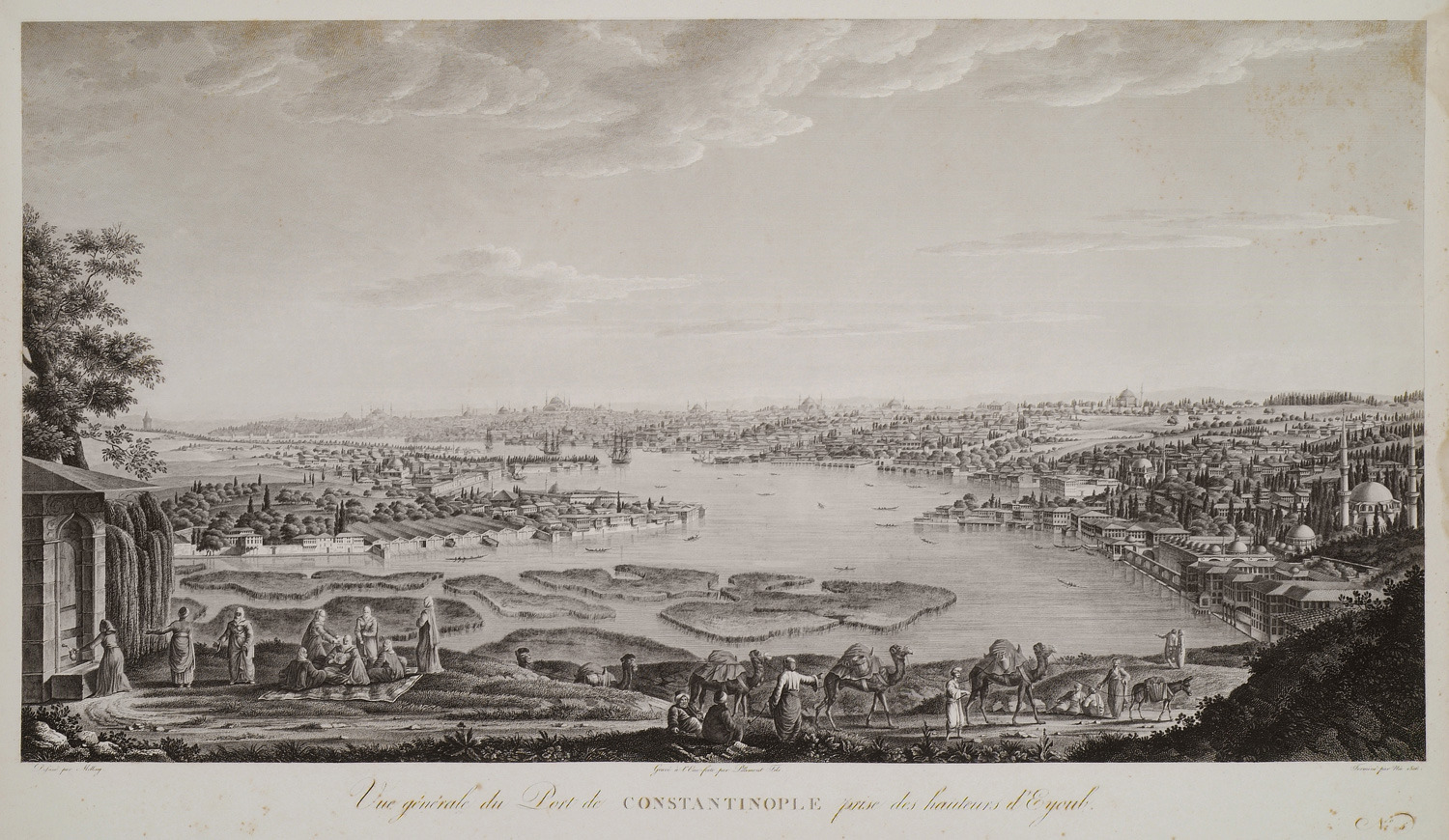 Antoine Ignace Melling, Eyüp sırtlarından Haliç ve liman gravürü, 1819
